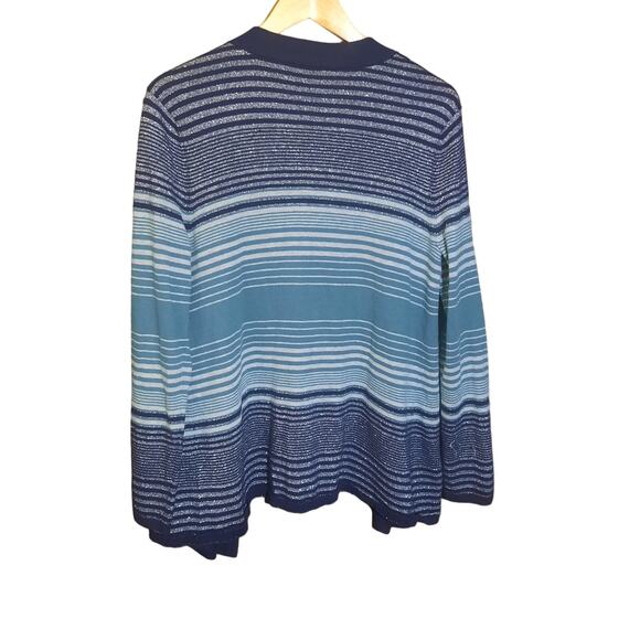 Talbots Womens Blue Metalic Stripe Long Sleeve Open Front Cardigan Size Large - Picture 2 of 5